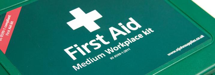 Green first aid box.